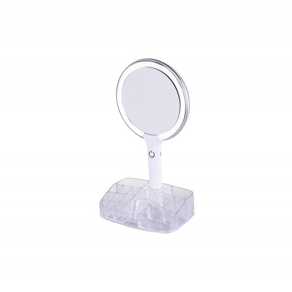 Greenfrom wholesale Hot Selling 7 Inches LED Hand Mirror with an Organizer Rechargeable Power Supply - Image 4