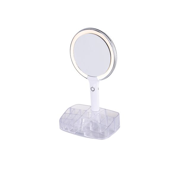 Greenfrom wholesale Hot Selling 7 Inches LED Hand Mirror with an Organizer Rechargeable Power Supply - Image 5